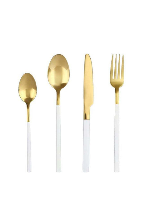 4-Piece Simple Design Cutlery Gift Set White/Gold