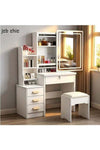 White Dressing Table Set with Mirror and Lights，Large Storage Makeup Vanity Table with Stool，Multifunctional Makeup Storage Side Chest Drawers，Modern Makeup Vanity Desk Set for Bedroom