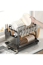 Black Dish Drying Rack With Knife Fork Holder And Cutting Board Rack