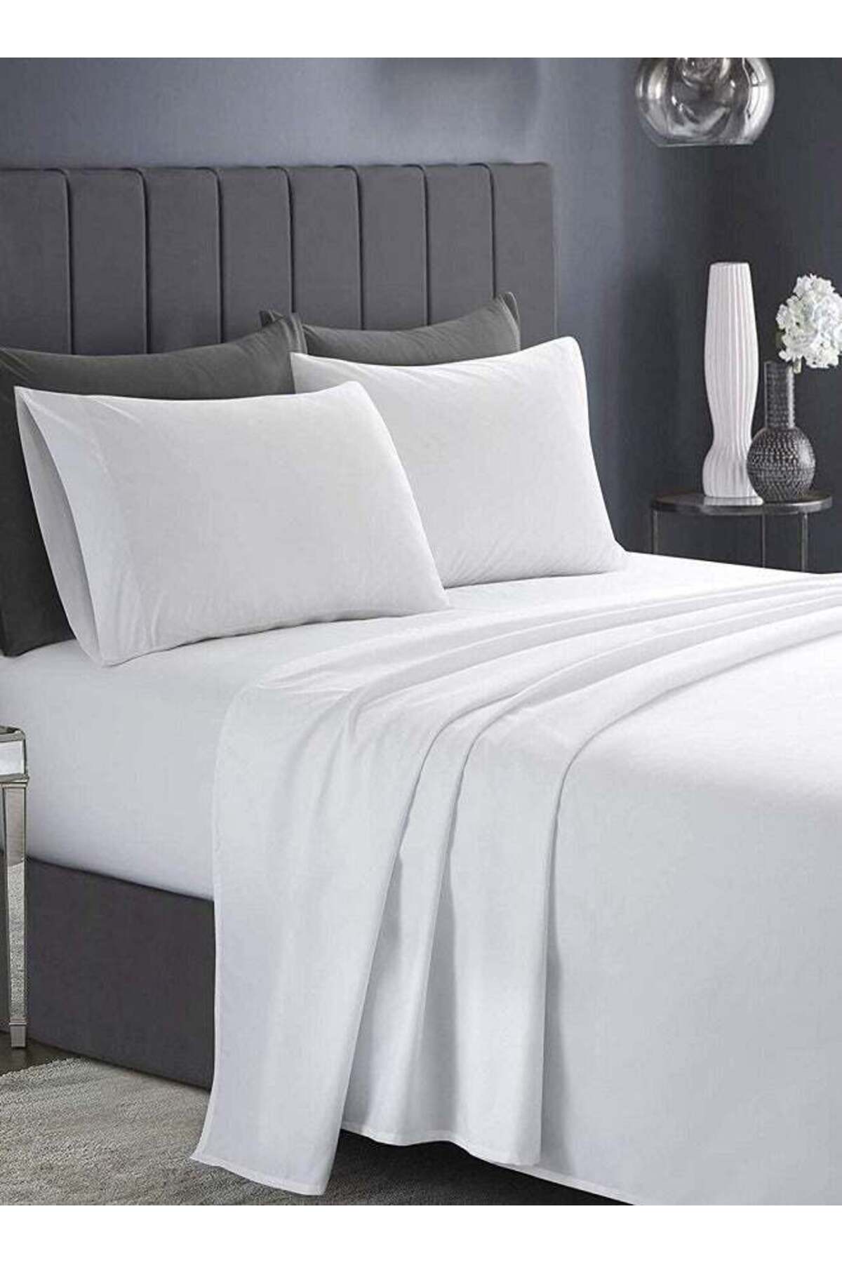 3 Piece Deep Pocketed Fitted Bedsheet Set Queen Size|White Colour |1 Fittedsheet - 180x200+30 cm, 2 Pillowcases - 50x75 cm|Non allergic Microfiber for year-around use.