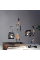 Black Retro Candle Holder African Tribal Lady Rustic Candlestick Holders, Romantic Vintage, Abstract Metal Wire