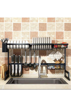 Dish Drying Rack Over the Sink - 2 Tier Compact Kitchen Organizer and Storage Space Saver for Counter - Dish Drainer and Utensil Holder (Stainless Steel, Black Dish Rack)