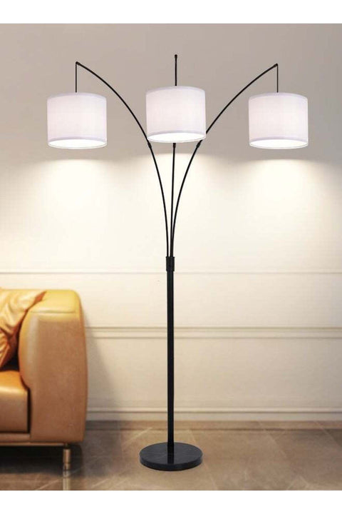 LIGHTING 3-Head LED Floor Lamp, 72.8-Inch Tall, Modern Black Iron with Fabric Lampshades, E27 Bulbs Included, 3-Color Dimming (3000K-4000K-6000K), Marble Base & In-Built Switch
