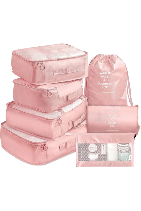 Packing Cubes 7 Pcs Travel Luggage Packing Organizers Set with Toiletry Bag (Pink)