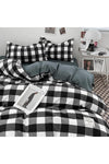 Duvet Cover Set King Size 4 Pcs, 100% Washed Cotton Ultra Soft Bedding Set - White Black/Plaid