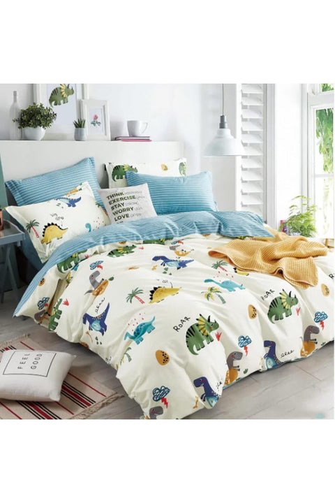 HAVOP 100% Cotton Duvet Cover Double Size Kids Boys Girls Cartoon Dinosaur Bedding Set Cute Animal Dinosaur Printed Duvet Cover All Seasons Duvet Cover Set