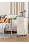 4-Drawer Dresser Vertical Storage Tower Fabric Dresser for Bedroom, Hallway, Entryway, Closet Organizer, Nightstand Bedside Table Furniture,Wooden Top,White