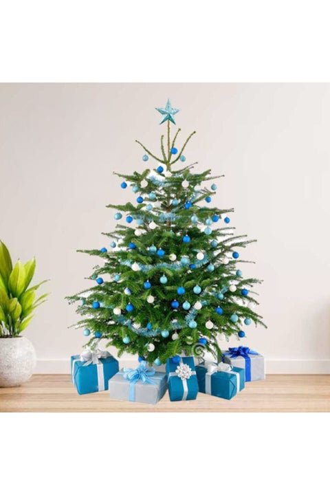 Fresh Premium Christmas Tree with Blue and Silver Decorations 250cm