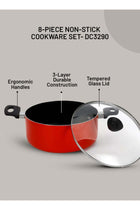 8Pc Nonstick Cookware Set Casserole+ Lid, Sauce pan+ Lid, Frypan, Dosa Tawa, 2pcs nylon tool