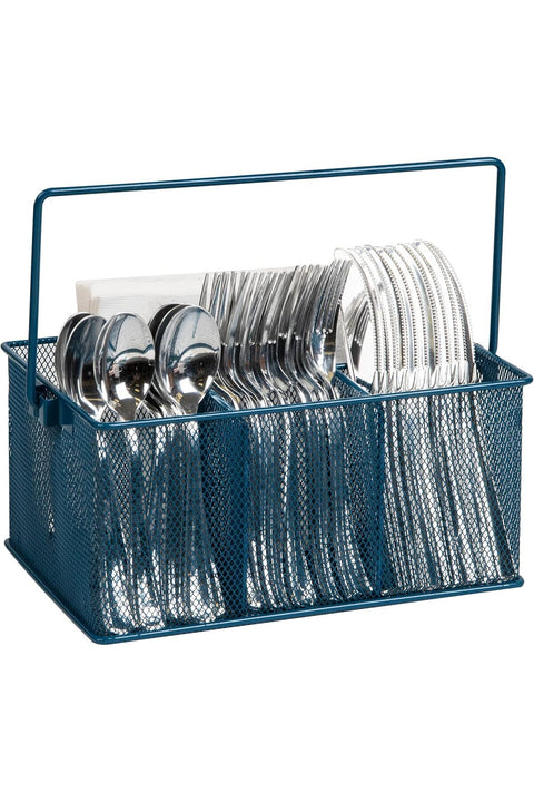 Utensil Holder, Silverware Organizer, Caddy, Cutlery Holder, Kitchen, Metal Mesh, 10"L x 7"W x 4.75"H, Turquoise