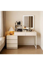 LED Lighted Dressing Table with Charging Station，White Expandable Makeup Vanity Desk with 3 Lighting Modes, 5 Large Drawers，Compact Vanity Table Bedside Table for Bedroom, Dressing Room（80*11