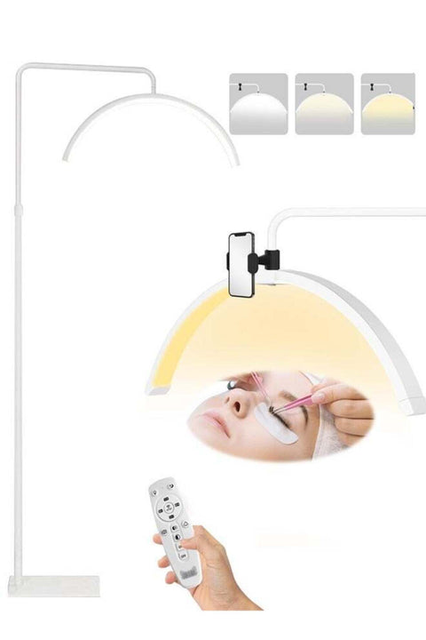 Eyelash LED Floor Light, Half Moon Lamp for Lash Extension, Lighting for Beauty, Skincare, Lashes, Eyebrows, Filming Content Creation, with Adjustable Brightness & Height, White 62x160 cm
