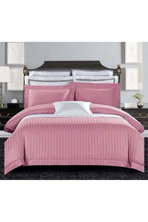 - 3-Piece Stripped 150 TC Cotton Sateen Bedsheet Set King Size Premium Collection (1 Bedsheet + 2 Pillow Cases) (Pink)