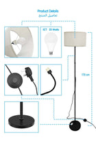 Modern Design Floor Lamp - Standing Lamp with 30W LED Bulb - Adjustable Bend Angle - Metal Material - Three-color LED Light - White Light, Natural Light, Warm Light - Detachable Lamp
