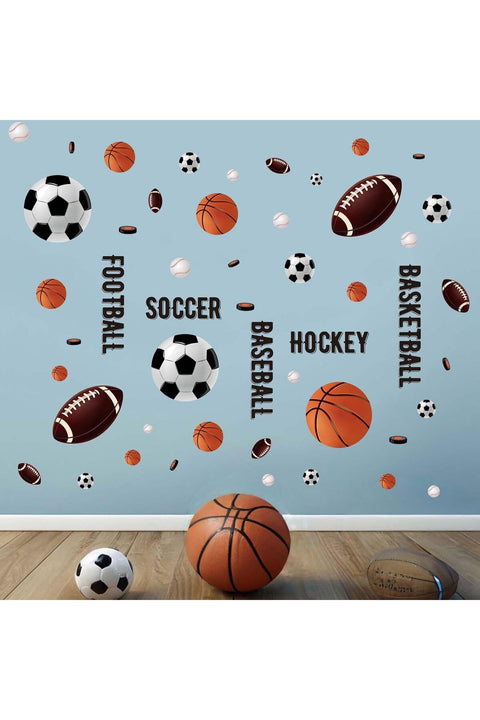 Basketball Football Soccer Sports Wall Stickers - Kids Baby Boys Wall Decals - Nursery Playroom Classroom Daycare Game Room Bedroom Home Wall Decor