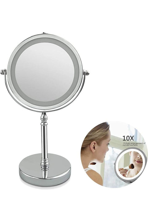 x10 Magnifying Mirror with Lights, 10x Magnifying Lighted Makeup Mirror High-Definition Clarity Double Sided 360 Rotation Polished Chrome Finish
