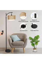 Arc Floor Lamp for Living Room, 3 Color Temperatures, Remote & Dimmable, Rattan & Fabric Shades