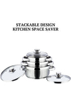Bremen Stainless Steel Saucepot/Casserole/Cooking Pot/Serving Pot Set 6 Pcs-Capacity 1,1.5 & 2 Litre