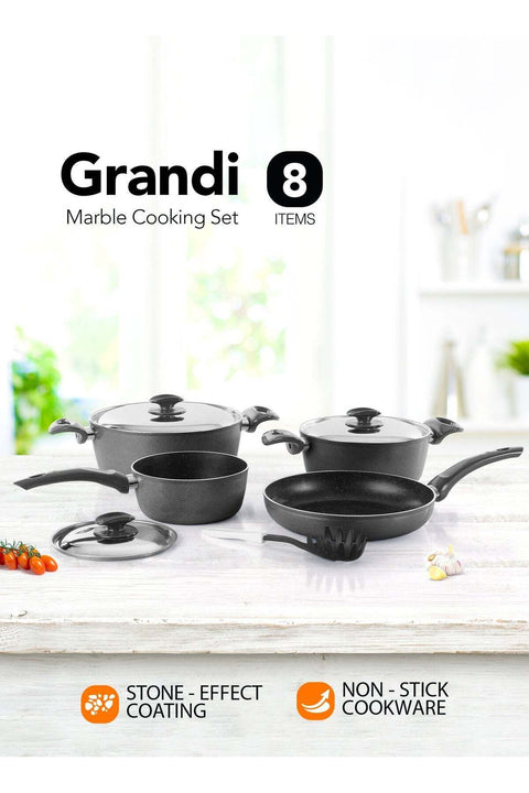 8-Piece Non-Stick Cookware Set Aluminum Pots And Pans, Bakelite Handle, Stainless Steel Lids