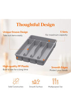 Cutlery Drawer Organizer, Kitchen Utensil Storage Tray, 5 Compartments, Gray