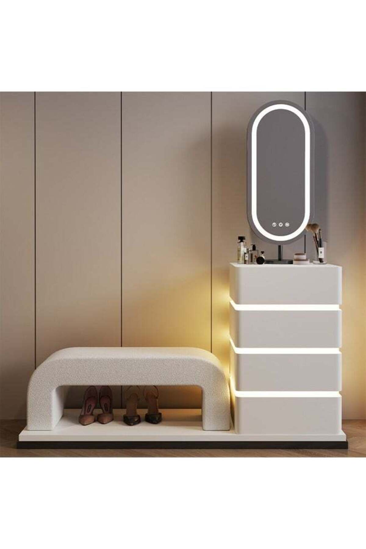 Deal Dressing Table with LED Mirror & Shoe Changing Stool