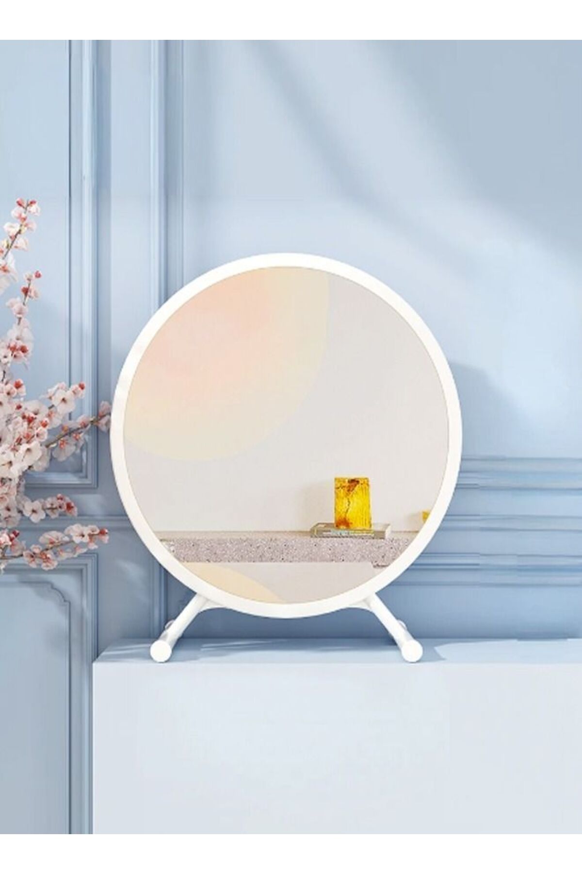 Vintage Round Desktop Stand One Sided Dressing Aesthetic Makeup Vanity Table Mirror 40 x 44 Centimeter