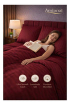 3‑Piece Striped Microfiber Flat Bed Sheet Set, suitable for Queen and King sizes, Maroon