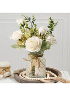 DUNISO Fake Flowers, Silk Roses Artificial Flowers, White Faux Flower Arrangement Suitable for Home Office Decoration, Dining Table Centerpiece (No Vase)
