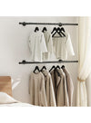 DUNISO Industrial Pipe Clothing Rack,Wall Mounted Double Rods Clothes Racks，Closet Rods for Hanging Clothes，Pipe Clothing Rack，Space Saving, Sturdy and Durable,for Closet, Laundry Room, or Retail Store ，115*27*8.5CM，Black