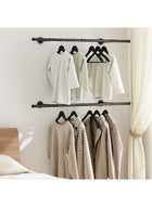 DUNISO Industrial Pipe Clothing Rack,Wall Mounted Double Rods Clothes Racks，Closet Rods for Hanging Clothes，Pipe Clothing Rack，Space Saving, Sturdy and Durable,for Closet, Laundry Room, or Retail Store ，115*27*8.5CM，Black