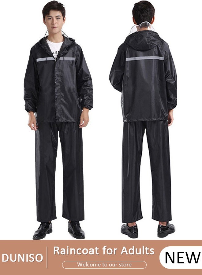 DUNISO Rain Suit Jacket & Trouser Suit Raincoat Hooded Rain Poncho Lightweight Emergency Jacket for Men & Women Outdoor All-Sport Waterproof Breathable Anti-storm