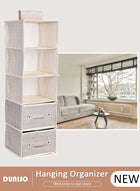 DUNISO 5-Tier Wardrobe Hanging Storage Organizer with Drawers, Dressing Room Finishing Hanging Underwear Storage Bag Household Multi-Layer Box Dust Bag Foldable Includes 2 Drawers