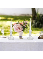 DUNISO 2 Pcs Glass Candle Holders，Clear Candlestick Holder and Taper Candle Holder，Crystal Decorative Candle Stand，for Formal Events, Wedding, Festival,Church, Party & Festival Decoration，Clear - Image 5