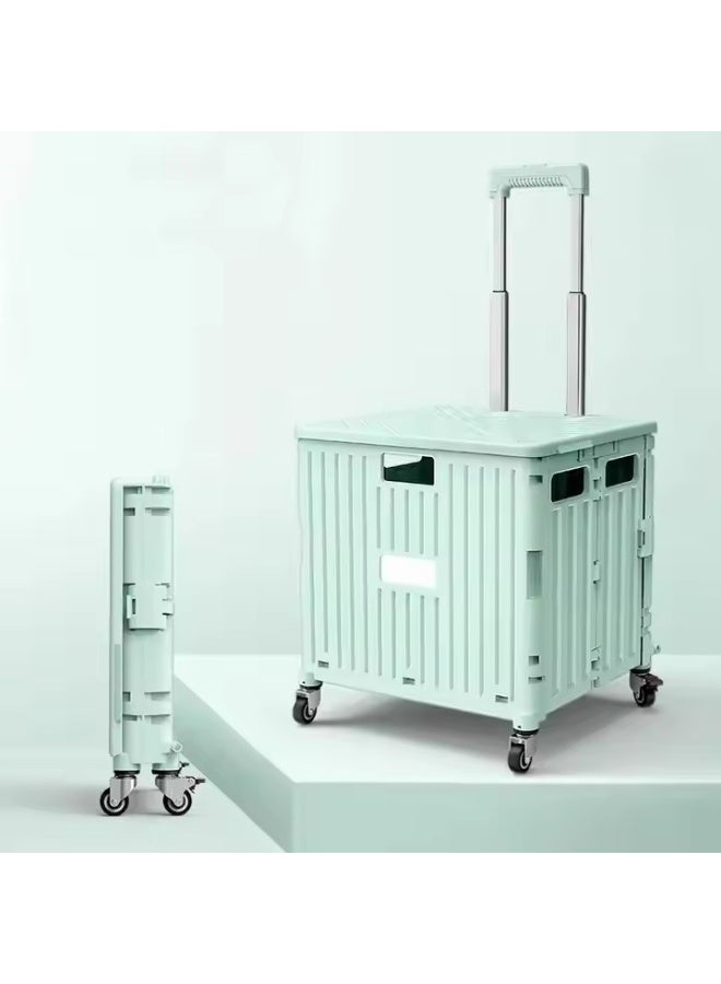 DUNISO Folding shopping cart, portable small cart with lid and two pulleys, adjustable height, suitable for mobile, grocery shopping, luggage, green