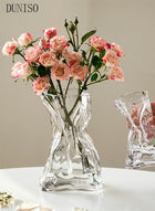 DUNISO Creative Clear Glass Vase Craft Aesthetic Decorative Small Flower Vase Hydroponic Plant Desktop Ornament Metal Geometric Vase for Flowers Rose Home and Office - Image 3