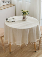 DUNISO Tassel Cotton Linen Tablecloth Round Table cloth For Dinning Room Restaurant Party And Kitchen 120cm - Image 2