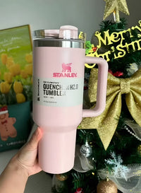 Stanley 40oz Quencher H20 Flowstate Stainless Steel Vacuum Insulated Tumbler with Lid and Straw, Cream (Pink)