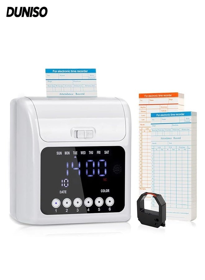 DUNISO Time Clock Bundle with 50 Time Cards,Employee Checking-in Recorder, Auto-Align Employee Time Clocks for Small Business
