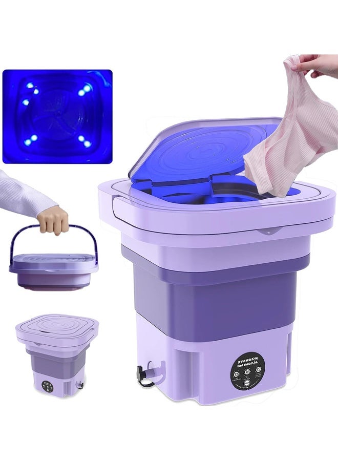 DUNISO Portable Foldable Washing Machine，Turbine Washing Machine with Drain Basket，Half Automatic Mini Household Foldable Bucket Washer with Blue Light Sterilization and 3 Modes Deep Cleaning，Suitable for Travelling, Camping, Apartment Dorm