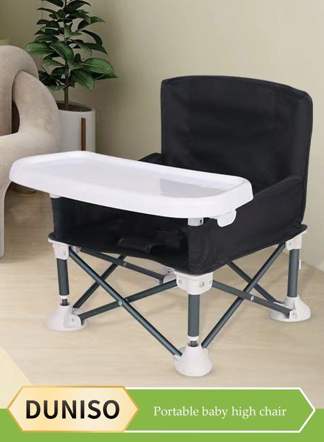 DUNISO Baby Travel Booster Seat, compact toddler feeding chair, portable children's dining chair，with detachable tray and seat belt, suitable for indoor and outdoor use, camping, beach, lawn use