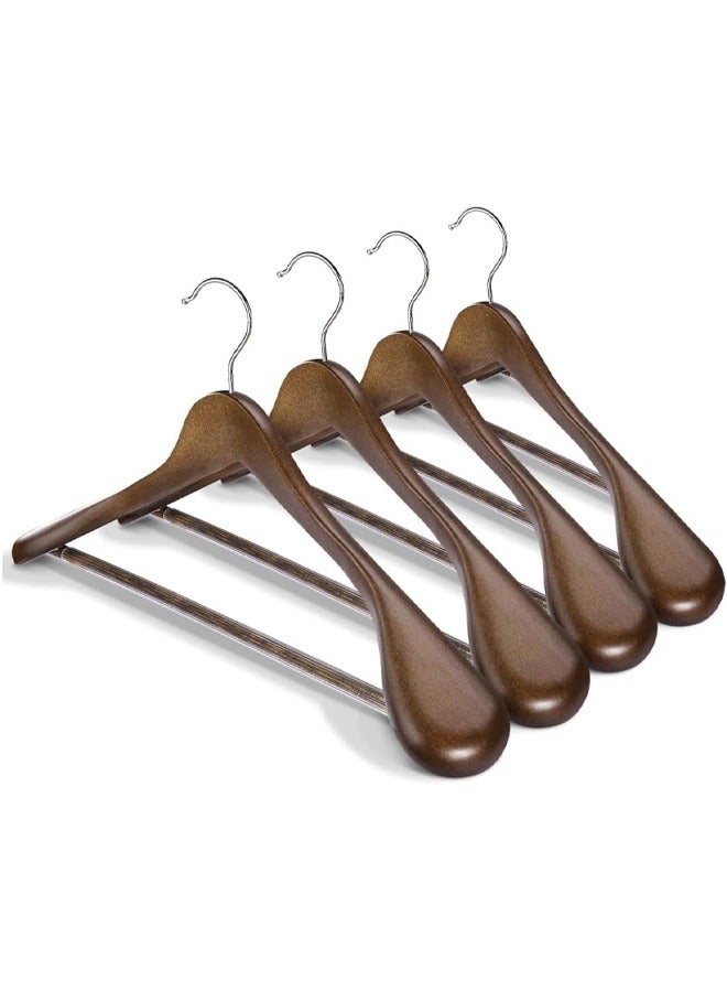 DUNISO 4-Pack Wide Shoulder Wooden Hangers,Walnut Suit Hangers with Non Slip Pants Bar, Smooth Finish 360° Swivel Hook Solid Wood Coat Hangers for Dress, Jacket, Pants, Heavy Clothes Hangers