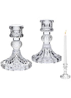 DUNISO 2 Pcs Glass Candle Holders，Clear Candlestick Holder and Taper Candle Holder，Crystal Decorative Candle Stand，for Formal Events, Wedding, Festival,Church, Party & Festival Decoration，Clear