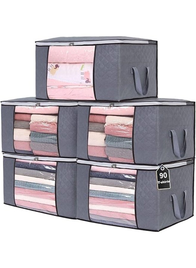 DUNISO 5 Pcs Large Storage Bags，Clothes Organizer，Heavy-Duty Foldable Organizers with Handles and Zippers，Breathable and Moisture-proof，for Storing Duvet Covers, Blankets, Clothing, and Household Items,60*43*35cm