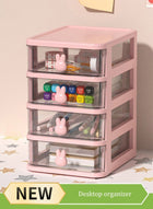 DUNISO Desk Organizer with Drawers,Multifunction Desk Organizer, Stackable Plastic Drawers Organizer,Desktop Storage for Office Supplies Great for Office School Home Vanity Etc(Pink & 4 Drawers)