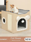 DUNISO Cat House, Foldable Cat Bed for Indoor Cats and Puppies, Durable Large All-Season Pet Play Rest Sleep Cube Cave with Fluffy Hanging Ball, Scratch Pad, and Detachable Storage Box, Cat Hideaway
