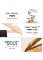 DUNISO 30 Pcs Wooden Suit Hangers,Smooth Surface 360° Swivel Hook Solid Wood Coat Hangers with Shoulder Grooves and Anti-Slip Bar,Vintage Heavy-duty Wooden Coat Hangers,for Suits, Coats, Jackets, Shirts - Image 3