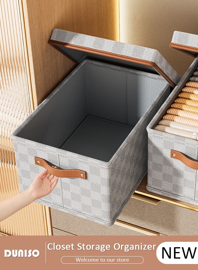 DUNISO Foldable Closet Storage Organizer with lid,Wardrobe Clothes Organizer For Clothing, Sheets, Toys, Books,Washable Closet Storage Boxes with Carrying Handles Cube Stackable Storage Bin for Home Bedroom Office