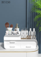 DUNISO Makeup Organizer,Cosmetic Organizer Storage Box with Drawer Elegant Vanity Case for Bathroom Bedroom Office Supplies(White) - Image 3