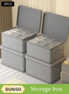 DUNISO 3 Pcs Clothes Storage Box With Lid，Foldable Wardrobe Organizer, Drawer Organizer，Moisture and Mold Prevention，Sturdy，Durable，Dustproof，for Organizing Clothing Jeans Toys Book Shelves Closet Wardrobe，50*40*33cm