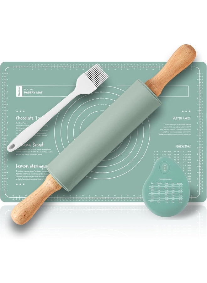 DUNISO 4 Pcs Silicone Baking Set，Reusable Nonstick Bakeware Mats with Rolling Pin，Pastry Brushes and Dough Cutters，Waterproof Pastry Mat with Measurements Liner，Suitable for Making Pastries and Cookies